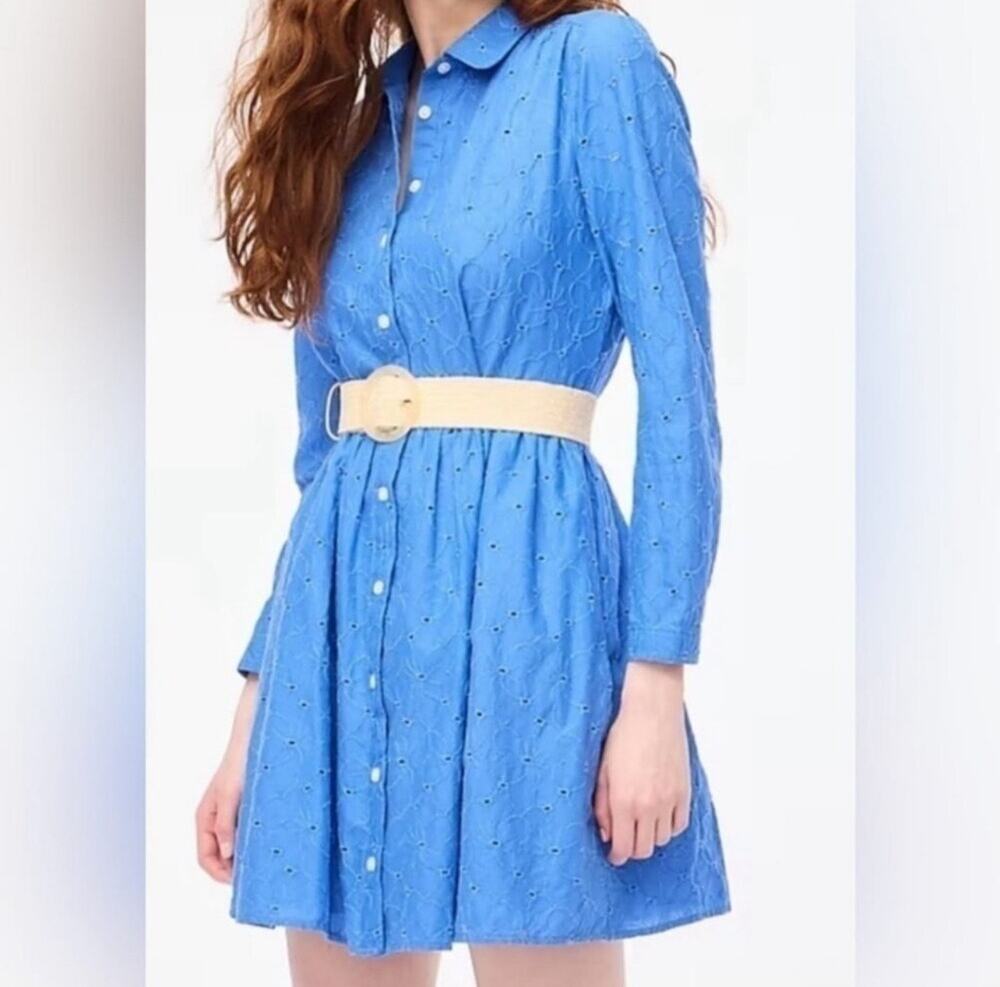 J. Crew Blue Eyelet Collared Oversized Dress Size 4